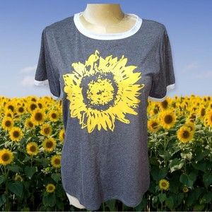 Sunflower Print Ringer Tshirt